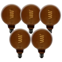 LUEDD 5er-Set E27 Dimmbare LED-Glühbirnen G125 Braun 4W 120 lm 1800K