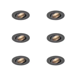 QAZQA 6er-Set moderne Einbaustrahler Gunmetal GU10 50mm rund schwenkbar - Rondoo