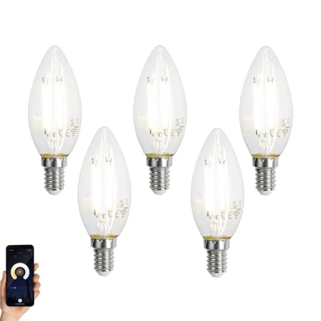 LUUMR 5er-Set Smart E14 LED-Lampen C35 Klar 4.2W 470 lm 2700-6500K