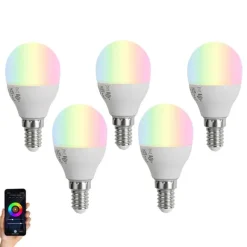 LUUMR 5er-Set Smart E14 LED-Lampen G45 Opal RGBW 4,9W 470 lm 2700-6500K