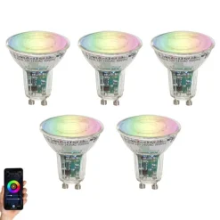 LUEDD 5er-Set Smart GU10 50 LED-Lampen Klar RGBW 4,5W 350 lm 2700-6000K