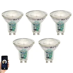 LUEDD 5er-Set Smart GU10 50mm LED-Lampen Klar 4,7W 345 lm 2200-4000K