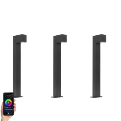 QAZQA 3er-Set smarte Außenstandleuchten schwarz 65cm IP44 - Baleno