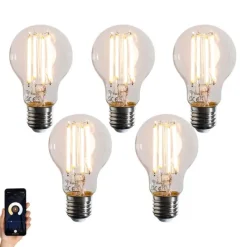 LUEDD 5er-Set smarte E27 dimmbare Kelvin LED-Glühbirnen A60 klar 7W 806 lm 1800-3000K