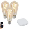 QAZQA 3er-Set smarte E27 dimmbare LED-Glühbirne ST64 4,9W 320 lm 2500K inkl. Zigbee Smart Hub