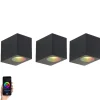 QAZQA 3er-Set smarte Wandleuchten schwarz GU10 50mm IP44 - Baleno