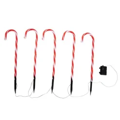 Luca Lighting 5er-Set Weihnachtsstecker rot mit weißen Zuckerstangen inkl. LED mit Timer IP44 - Melchior