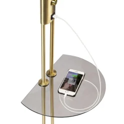 QAZQA Goldene Stehlampe mit Lesearm inkl. LED und USB-Anschluss - Sevilla