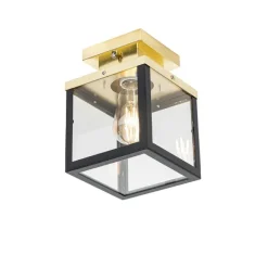 QAZQA Industrielle Deckenleuchte für den Außenbereich, schwarz mit Gold – Rotterdam