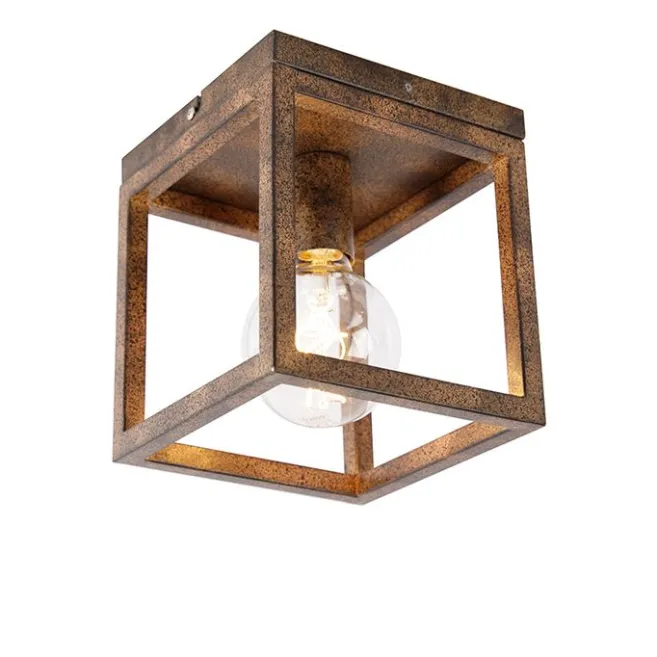 QAZQA Industrielle Deckenleuchte rostbraun - Käfig