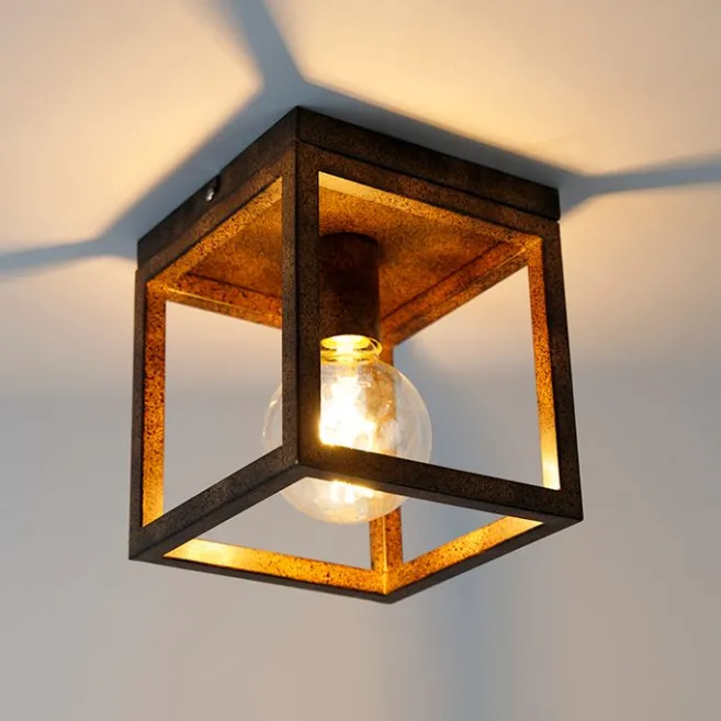 QAZQA Industrielle Deckenleuchte rostbraun - Käfig