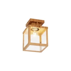 QAZQA Industrielle Deckenleuchte für Außenbereich Holz mit Klarglas - Rotterdam