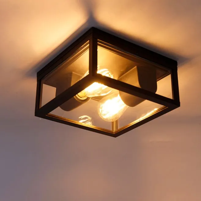 QAZQA Industrielle Deckenleuchte schwarz IP44 - Charlois