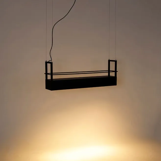 QAZQA Industrielle Hängelampe schwarz mit Gestell 4-flammig GU10 - Cage Rack