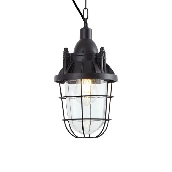 QAZQA Industrielle Hängelampe schwarz mit Glas - Cabin