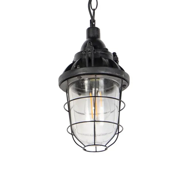 QAZQA Industrielle Hängelampe schwarz mit Glas - Cabin