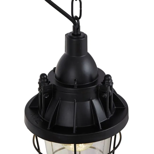 QAZQA Industrielle Hängelampe schwarz mit Glas - Cabin