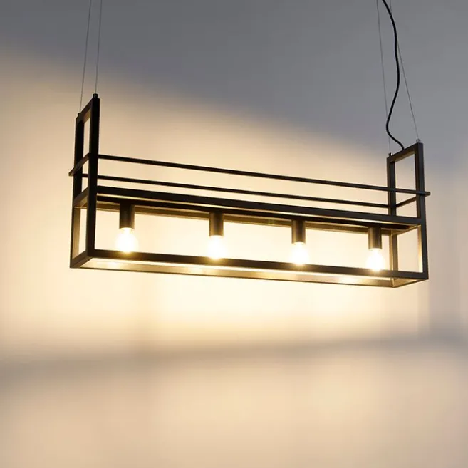 QAZQA Intelligente Hängelampe schwarz inkl. WiFi A60 Lichtquellen - Cage Rack