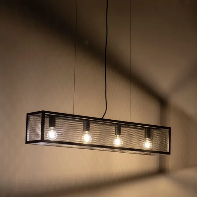 QAZQA Intelligente industrielle Hängelampe schwarz inkl. 4 WiFi A60 - Käfig