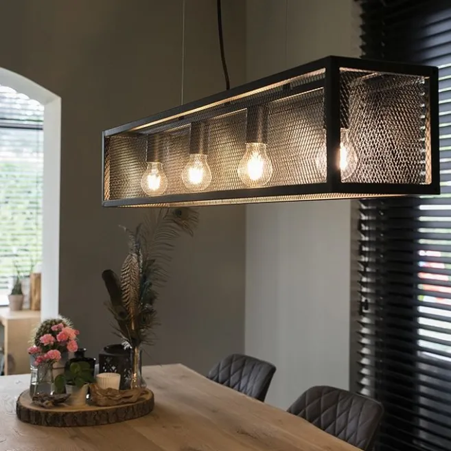 QAZQA Intelligente industrielle Hängelampe schwarz inkl. 4 WiFi A60 - Käfig