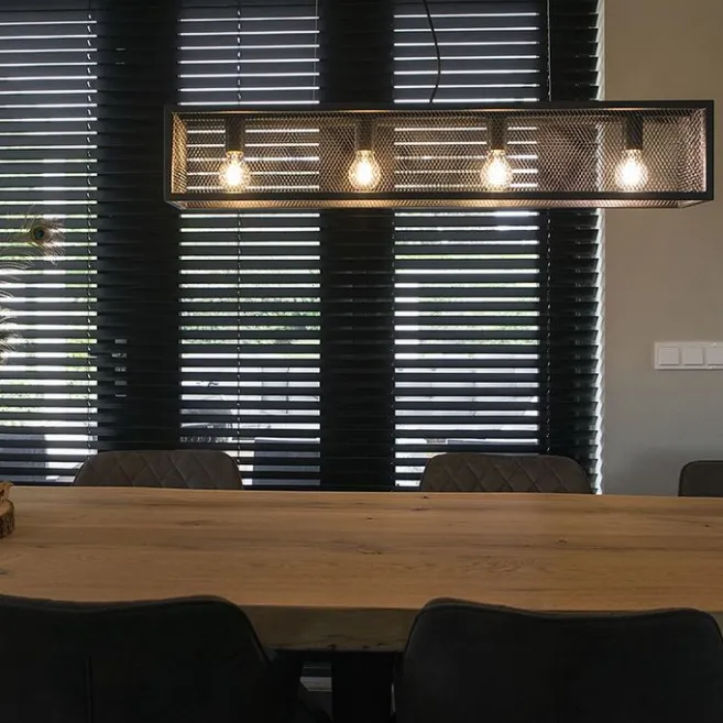 QAZQA Intelligente industrielle Hängelampe schwarz inkl. 4 WiFi A60 - Käfig