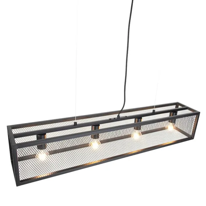 QAZQA Intelligente industrielle Hängelampe schwarz inkl. 4 WiFi A60 - Käfig