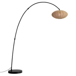 QAZQA Japandi Bogen Stehlampe Schwarz mit braunem Schirm - Bida
