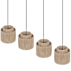 Trio Leuchten Japandi Hängelampe schwarz mit braunem Seil 4-flammig - Smilla