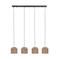 Trio Leuchten Japandi Hängelampe schwarz mit braunem Seil 4-flammig - Smilla