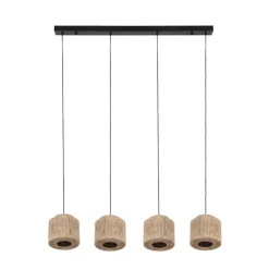 Trio Leuchten Japandi Hängelampe schwarz mit braunem Seil 4-flammig - Smilla