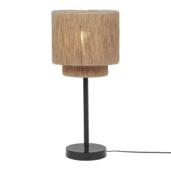 Trio Leuchten Japandi-Tischleuchte schwarz mit braunem Seil - Smilla