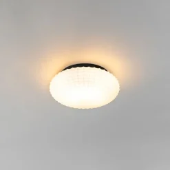 QAZQA Klassische Deckenleuchte schwarz mit Opalglas 23 cm IP44 - Nohmi