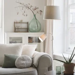 QAZQA Klassische Stehleuchte Stahl mit grauem Lampenschirm und Leselicht - Retro