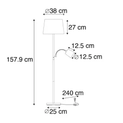 QAZQA Klassische Stehleuchte Stahl mit grauem Lampenschirm und Leselicht - Retro