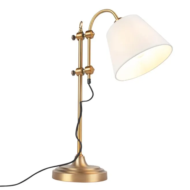 QAZQA Klassische Tischlampe Bronze mit weißem Schirm - Ashley