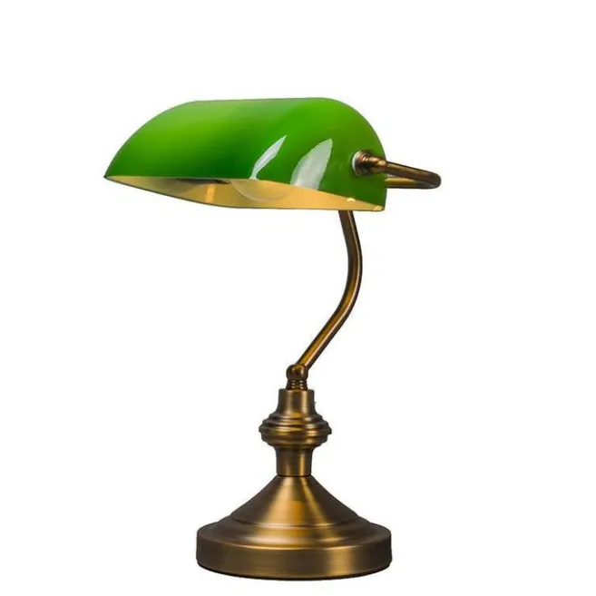 QAZQA Klassische Tischleuchte/Notarleuchte aus Bronze mit grünem Glas - Banker
