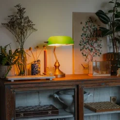 QAZQA Klassische Tischleuchte/Notarleuchte aus Bronze mit grünem Glas - Banker