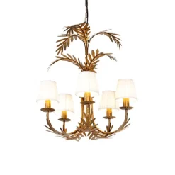 QAZQA Kronleuchter Gold mit plissierter Clamp Cap Creme 5-Licht - Botanica