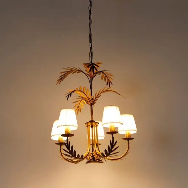 QAZQA Kronleuchter Gold mit plissierter Clamp Cap Creme 5-Licht - Botanica