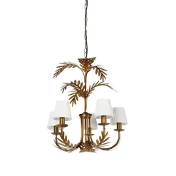 QAZQA Kronleuchter Gold mit plissierter Clamp Cap Creme 5-Licht - Botanica