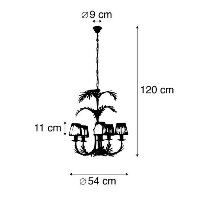 QAZQA Kronleuchter Gold mit plissierter Clamp Cap Creme 5-Licht - Botanica