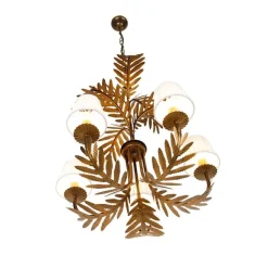 QAZQA Kronleuchter Gold mit plissierter Clamp Cap Creme 5-Licht - Botanica