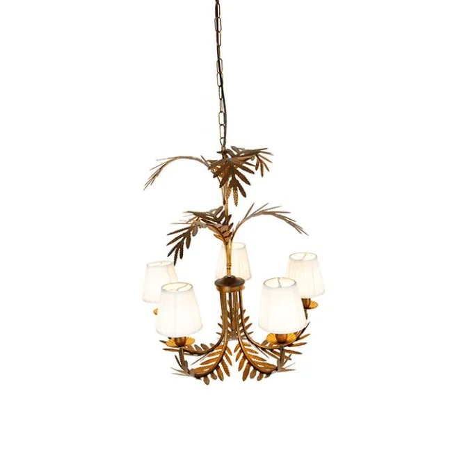QAZQA Kronleuchter Gold mit plissierter Clamp Cap Creme 5-Licht - Botanica