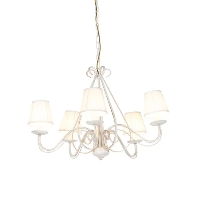 QAZQA Kronleuchter weiße plissierte cremefarbene Klemmkappe 5-Licht - Giuseppe