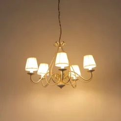 QAZQA Kronleuchter weiße plissierte cremefarbene Klemmkappe 5-Licht - Giuseppe