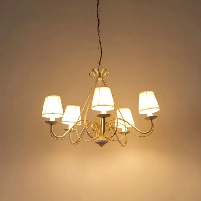 QAZQA Kronleuchter weiße plissierte cremefarbene Klemmkappe 5-Licht - Giuseppe