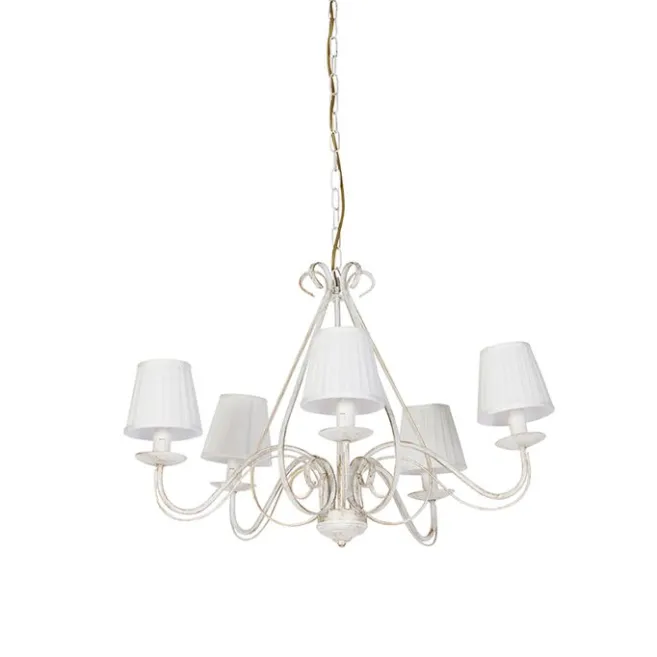 QAZQA Kronleuchter weiße plissierte cremefarbene Klemmkappe 5-Licht - Giuseppe