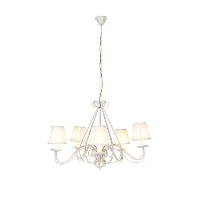 QAZQA Kronleuchter weiße plissierte cremefarbene Klemmkappe 5-Licht - Giuseppe
