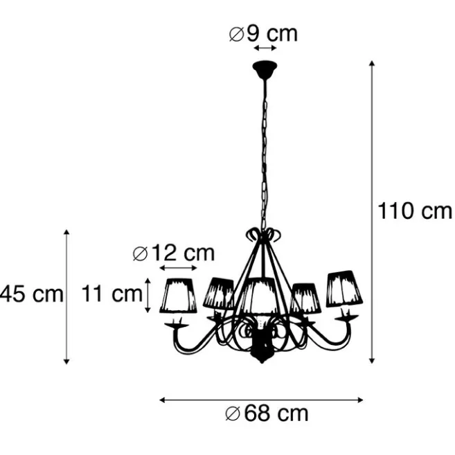 QAZQA Kronleuchter weiße plissierte cremefarbene Klemmkappe 5-Licht - Giuseppe