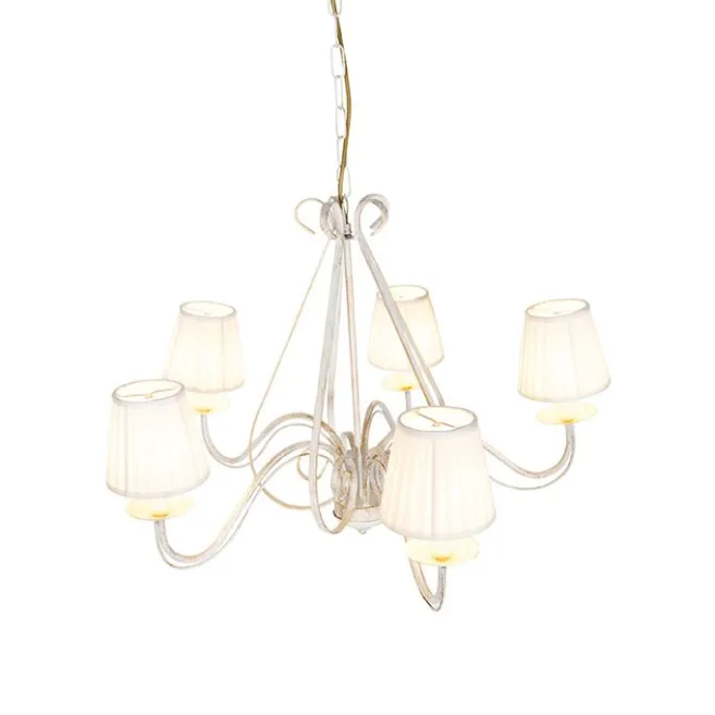 QAZQA Kronleuchter weiße plissierte cremefarbene Klemmkappe 5-Licht - Giuseppe